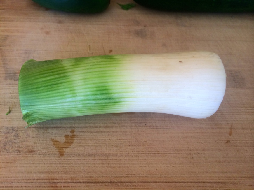 We are cooking with just the bottom of the leek 