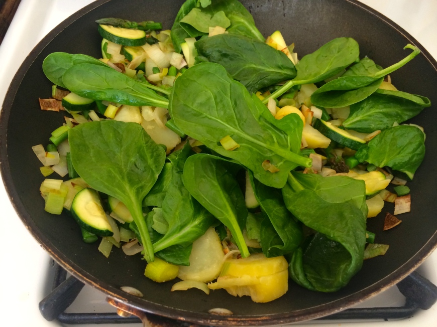 Spinach and potatoes added 